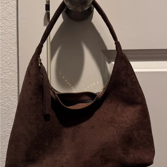 Source Unknown Dark Brown Suede Hobo Bag - Picture 1 of 5